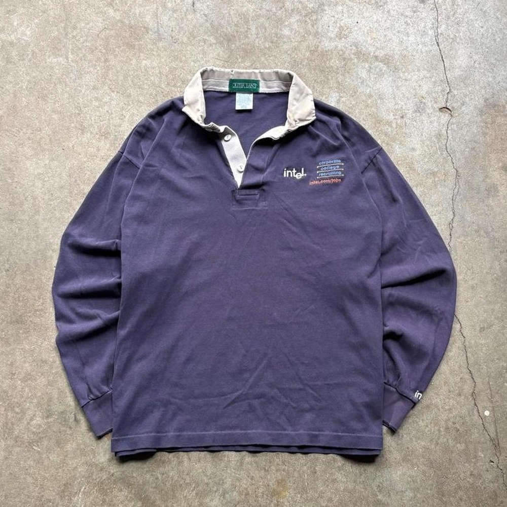 Vintage 90s single stitch intel rugby shirt Size men's Large
